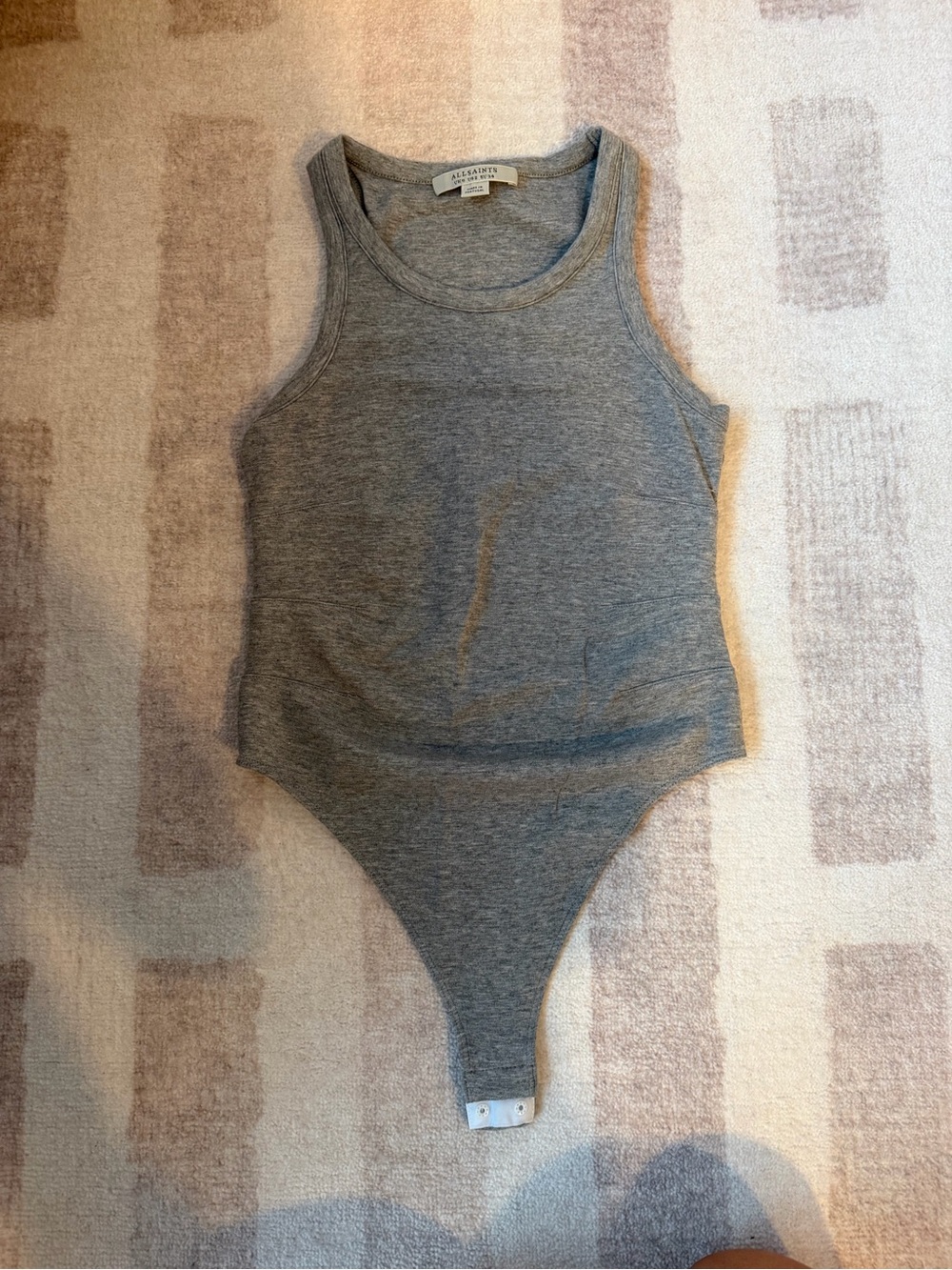 All Saints Grey Ribbed Tank Bodysuit